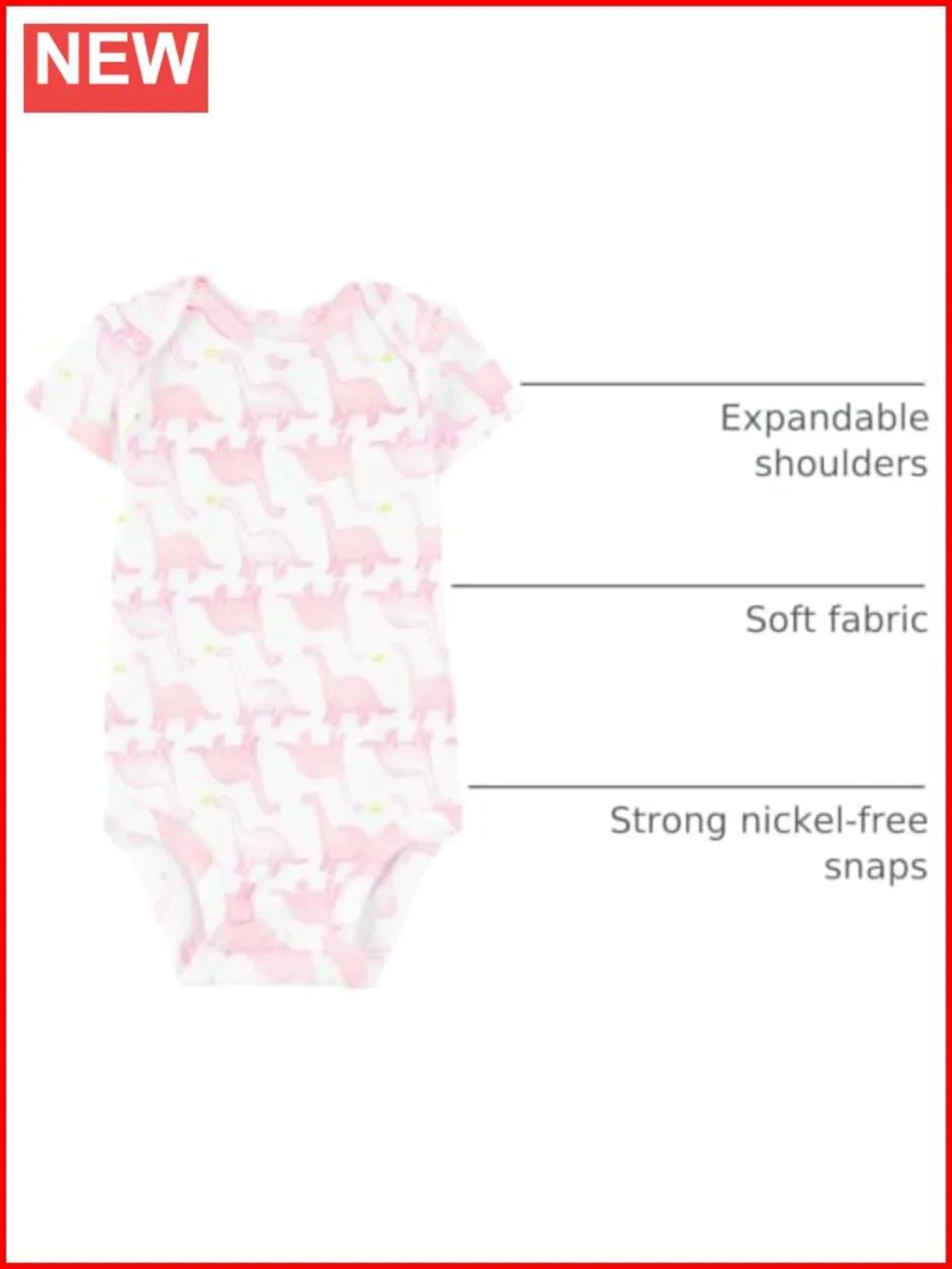 Baby Girls 6 Pack Short Sleeve Bodysuits Snap Closure Tagless